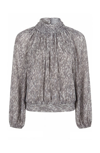 Liverpool Long Sleeve Shirred Mock Neck Grey Top
