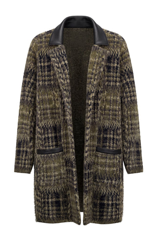 Liverpool Long Sleeve Snap Front Sweater Coat, Olive/Black Plaid