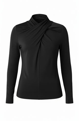 Liverpool Long Sleeve Wrap Neck Top, Black