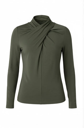 Liverpool Long Sleeve Wrap Neck Top, Hunter Green