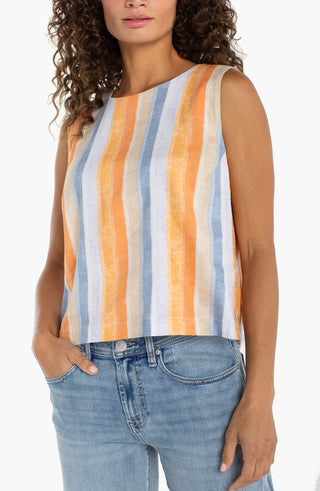 Liverpool Multi Stripe Sleeveless Shell Top with Button Back