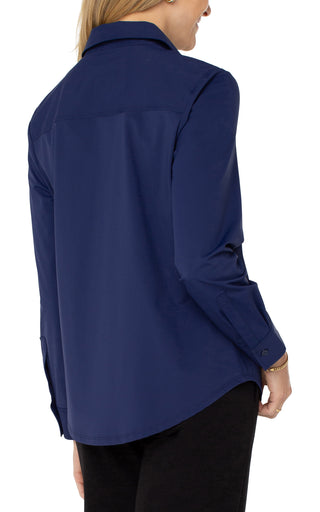 Liverpool Navy Long Sleeve Button Front Knit Shirt