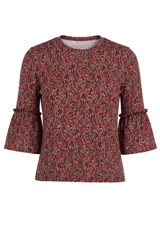 Liverpool Red & Black Jewel Neck Flared Half Sleeve Knit Top