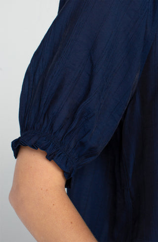 Liverpool Short Sleeve Half Placket Woven Blouse in Navy