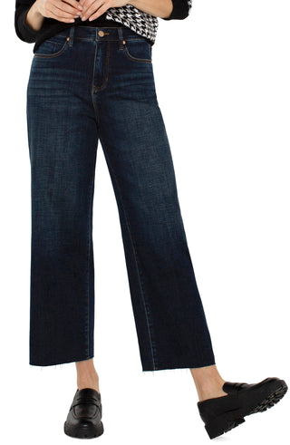 Liverpool high waisted jeans in a dark wash with wide leg and rough hem