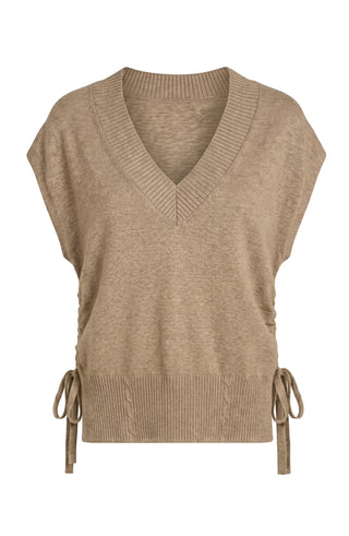 Liverpool V-Neck Dolman Popover Sweater with Side Ties in Harvest Khaki