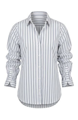 Liverpool White with Navy Stripes Button Front Shirt