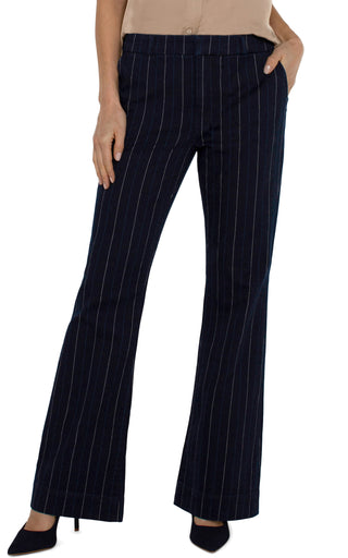 Liverpool trouser with thin blue and white stripes with a flare leg