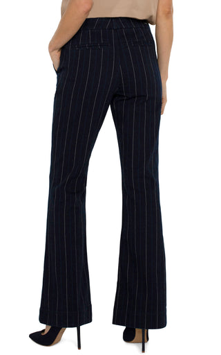 Liverpool trouser with thin blue and white stripes with a flare leg