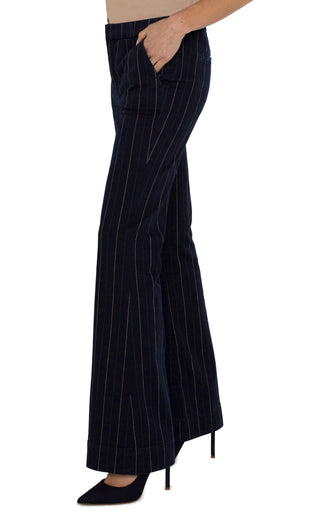 Liverpool trouser with thin blue and white stripes with a flare leg