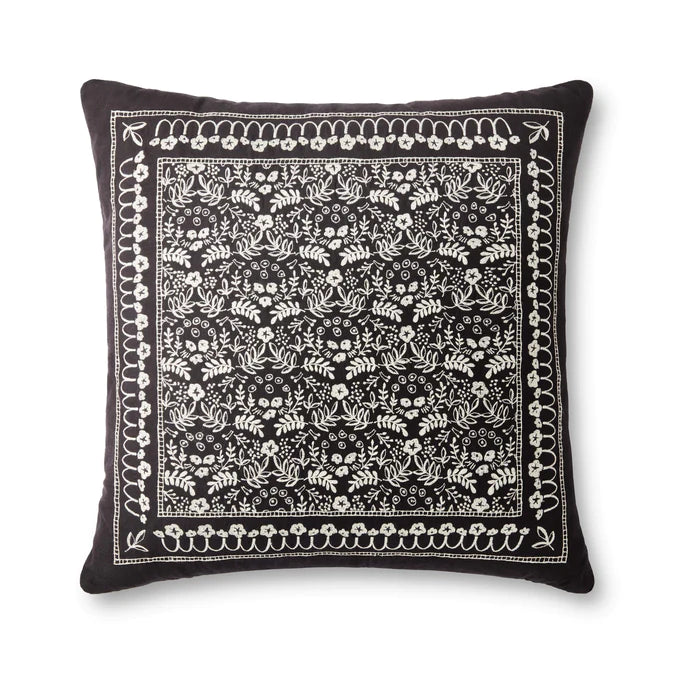 Rifle Paper Co Black & White Embroidered Pillow