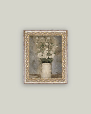 Long Stem Roses Framed Antique Art 8" x 10" white rose urn vase