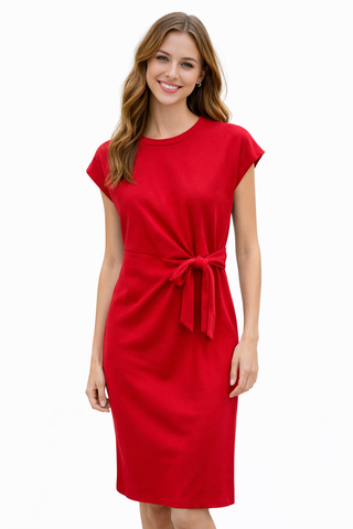 Long Tie Waist Dress in Red from Entro