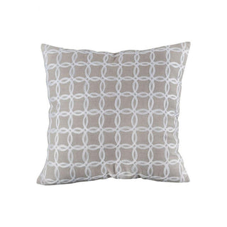 A square-shaped throw pillow with a geometric pattern in gray and white colors. Longmire Pillow