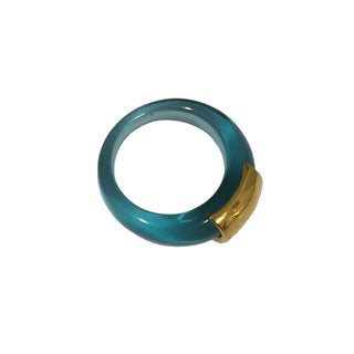 Lucas Jack Deep Sea Blue Resin Ring with Gold Bar Accent