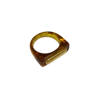 Lucas Jack Tortoise Shell Resin Ring with Gold Bar and Flat Top