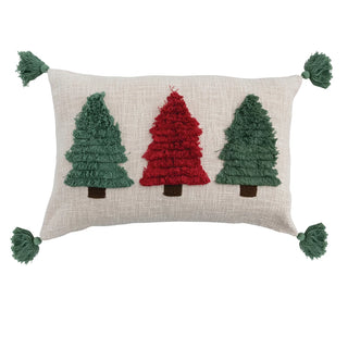 Lumbar Pillow with Embroidered Fringe Trees red and green tassels