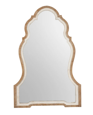 Decorative mirror with a wooden frame on a white background