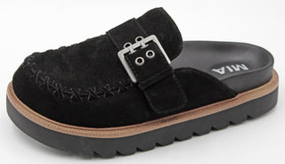 MIA Black Zaina Mule suede platform silver buckle