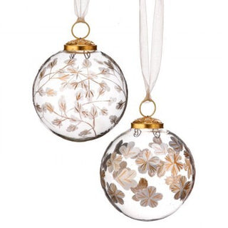 Clear Glass Etched Ball Ornament Gold Assorted 4"