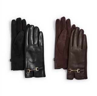 Madison Glove in Vegan Leather with Horse Bit Detail Assorted sued black brown gold