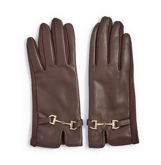 Madison Glove in Vegan Leather with Horse Bit Detail Assorted brown gold suede