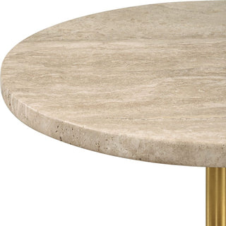 Malya Accent Table tan beige travertine brass metal
