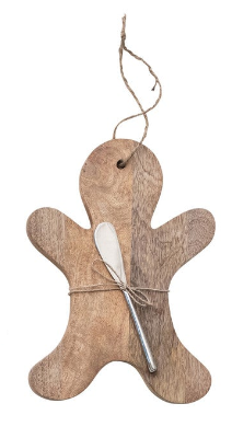 Mango Wood Christmas Shaped Board with Canape Knife Set Assorted gingerbread