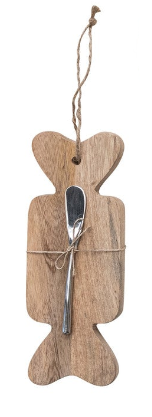 Mango Wood Christmas Shaped Board with Canape Knife Set Assorted candy