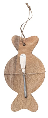 Mango Wood Christmas Shaped Board with Canape Knife Set Assorted candy holiday