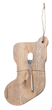 Mango Wood Christmas Shaped Board with Canape Knife Set Assorted stocking