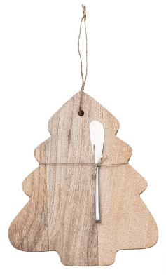 Mango Wood Christmas Shaped Board with Canape Knife Set Assorted tree