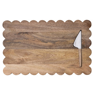 Mango Wood Scalloped Cheese/Serving Board with Stainless Steel Cheese Knife
