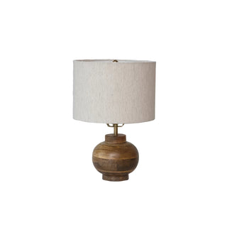 Mango Wood Table Lamp with Cotton Shade in Natural gold