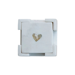 Marble Coasters with Mother of Pearl Inlay & Holder, Set of 5 heart