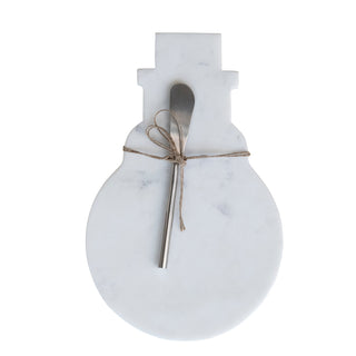 Marble Snowman Shape Cheese Board with Canape Knife serving board cutting Christmas winter