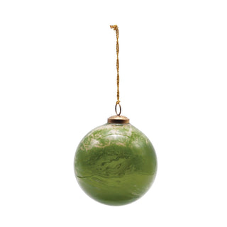 Marbled Green and Gold 4" Round Glass Ball Ornament