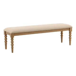 Marcellina Bench in Beige fabric natural stain spindle leg