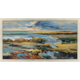 Marsh Light Framed Canvas blue brown cloud