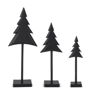 Matte Black Metal Christmas Trees on Spindles Assorted