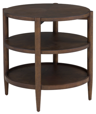 Maxwell Round End Table in Caramel three tiers dark stain