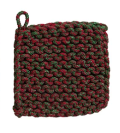 Melange Cotton Crocheted Pot Holder Assorted red & green