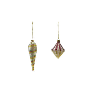 Mercury Glass Red & Green Ornament with Stripes Assorted silver & gold 