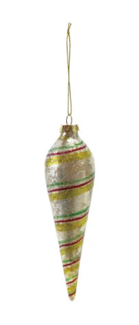 Mercury Glass Red & Green Ornament with Stripes Assorted finial