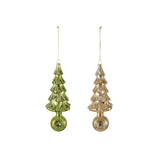 Mercury Glass Tree Ornament with Witch's Eye Base Assorted sparkle Christmas holiday green gold