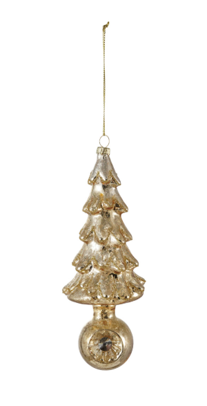 Mercury Glass Tree Ornament with Witch's Eye Base Assorted gold glitter sparkle Christmas holiday