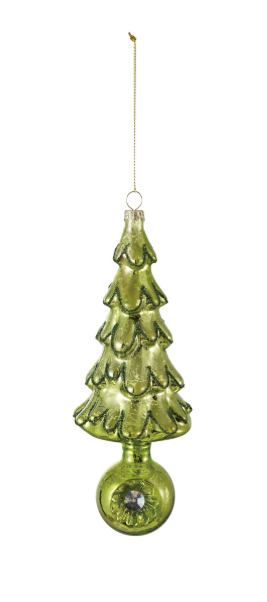 Mercury Glass Tree Ornament with Witch's Eye Base Assorted green sparkle glitter Christmas