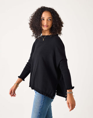 Mersea Catalina Cotton Ruffle Sweater in Black