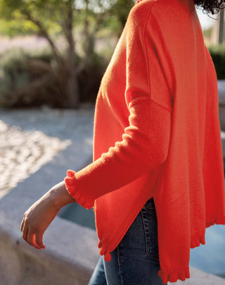Mersea Catalina Cotton Ruffle Sweater in Desert Red