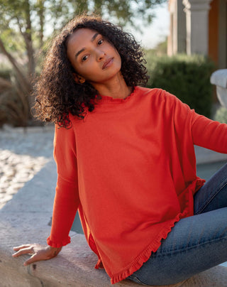 Mersea Catalina Cotton Ruffle Sweater in Desert Red